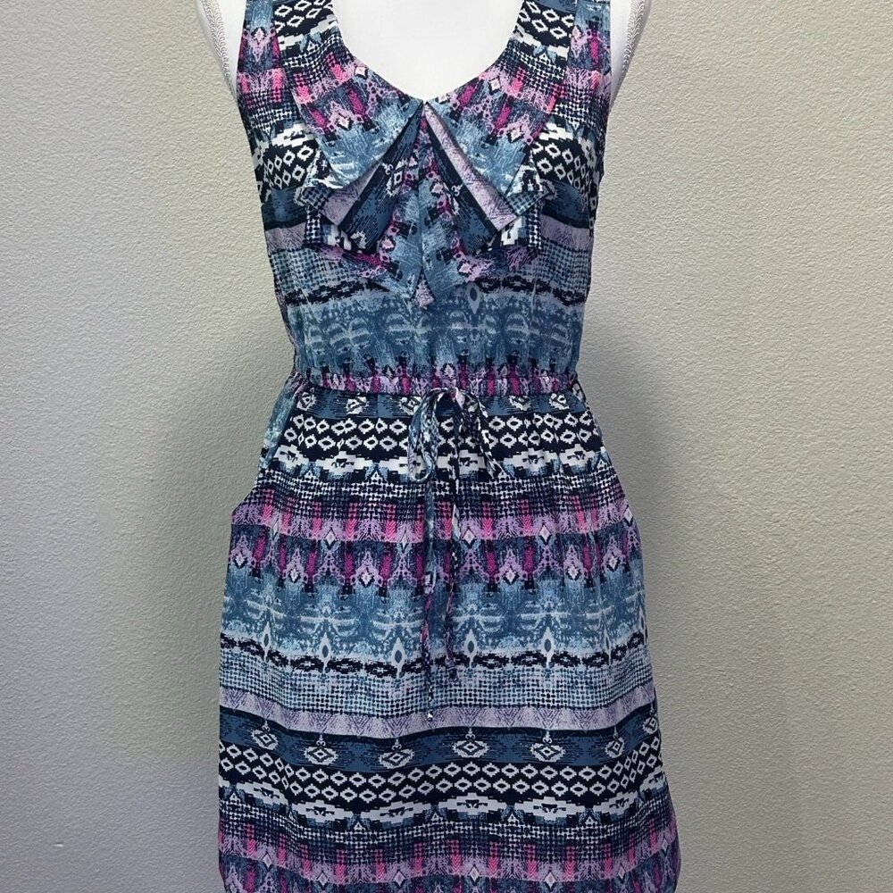 BeBop sleeveless dress with ruffled pleated collared neckline, lightweight, Med
